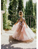 Rose Pink Sequin Tulle V Back Flower Girl Dress